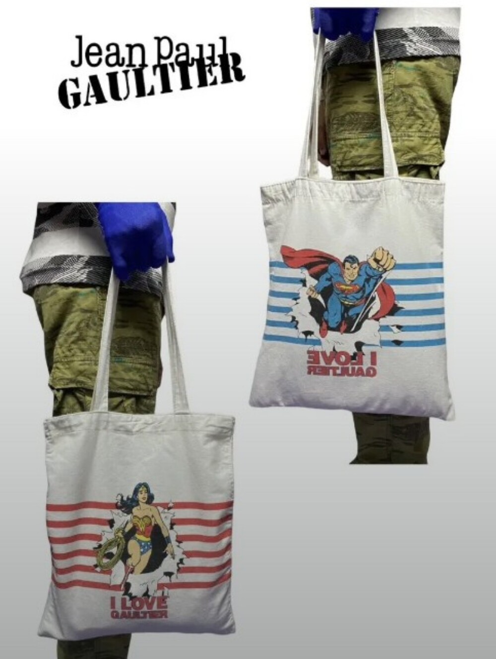 Jean Paul Gaultier X DC Comics Canvas Tote Bag (Wonder Woman 👠 Superman 💙)